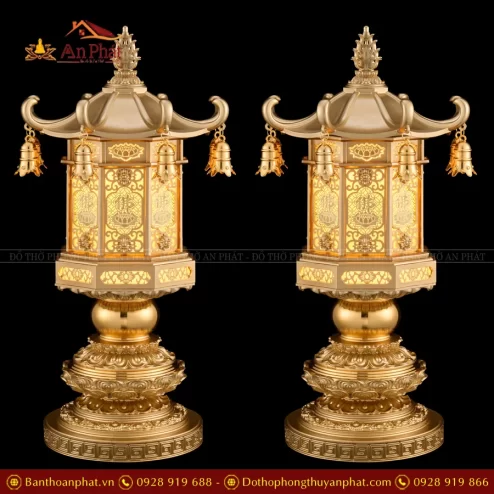 Đèn thờ điện bằng đồng cao cấp họa tiết Hoa sen chữ Lộc