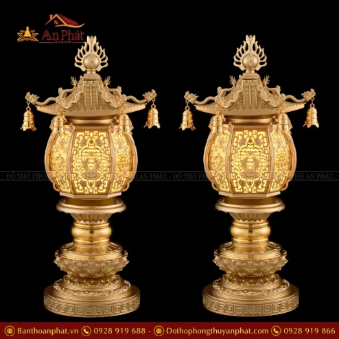 Đèn thờ điện đồng hình cầu Phật cao cấp