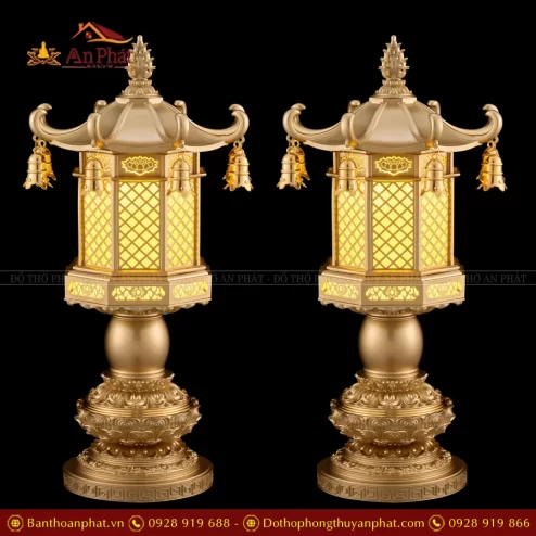 Đèn thờ điện đồng lục giác nhập khẩu cao cấp trơn