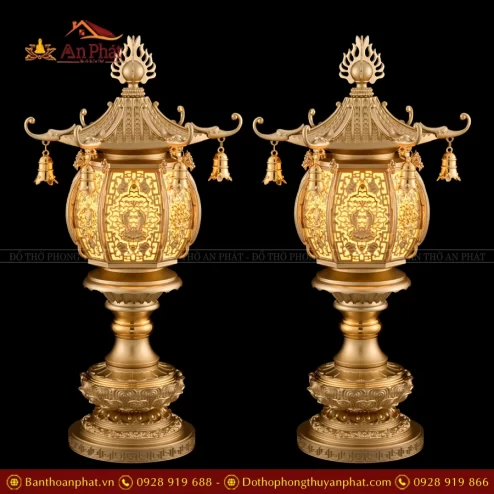Đèn thờ điện hình cầu họa tiết Đức Phật thân hợp kim đồng DTD1426 An Phát