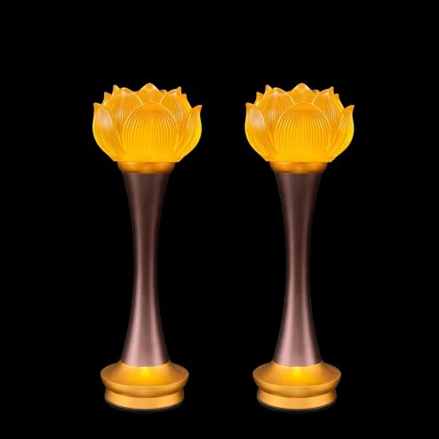 Đèn thờ điện hoa sen 1 bông nụ thân nâu DTD1410 An Phát