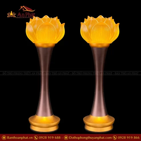 Đèn thờ điện hoa sen 1 bông nụ thân nâu DTD1410 An Phát