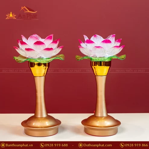 Đèn thờ điện hoa sen 1 bông thân đồng DTD1369 An Phát