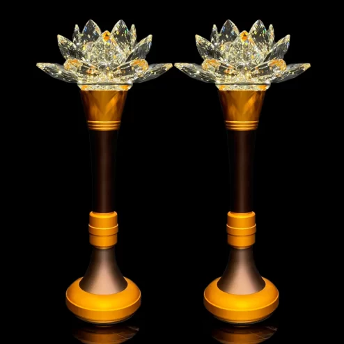 Đèn thờ điện hoa sen bông thủy tinh thân hợp kim DTD1423 An Phát