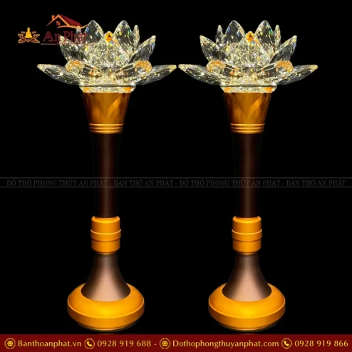 Đèn thờ điện hoa sen bông thủy tinh thân hợp kim DTD1423 An Phát