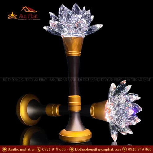 Đèn thờ hoa sen thủy tinh cao cấp nhập khẩu Đài Loan
