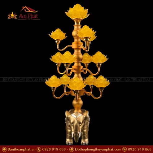 Đèn thờ điện hoa sen lưu ly đế voi cao cấp