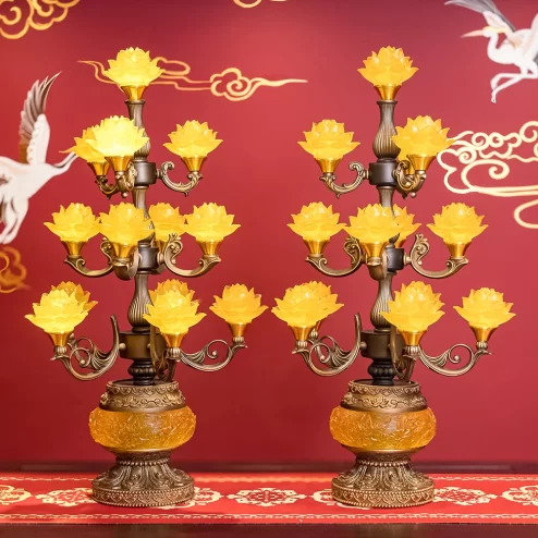 Đèn thờ điện hoa sen lưu ly bình nâu DTD1361 An Phát