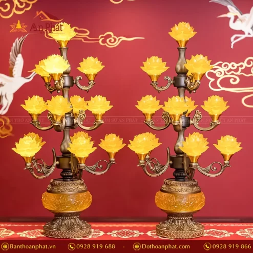 Đèn thờ điện hoa sen lưu ly bình nâu 13 bông DTD1361 An Phát