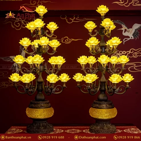Đèn thờ hoa sen lưu ly nhập khẩu bằng điện