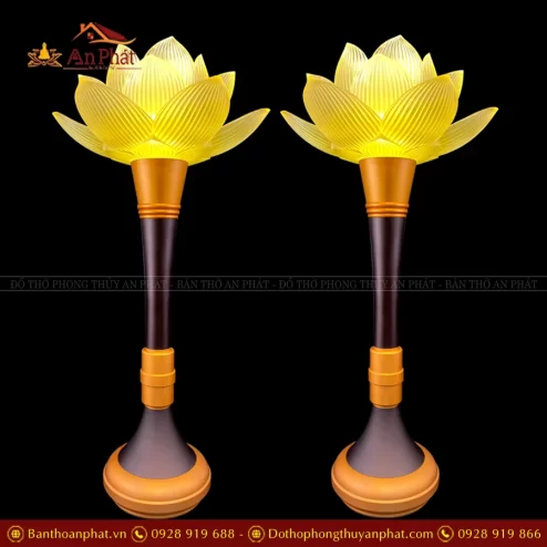 Đèn thờ điện hoa sen lưu ly bông nở thân đồng DTD1416 An Phát