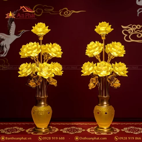 Đèn thờ hoa sen lưu ly 9 bông