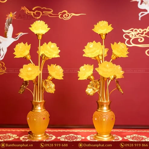 Đèn thờ hoa sen lưu ly 7 bông