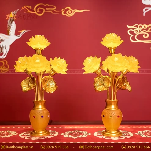 Đèn thờ hoa sen lưu ly 5 bông