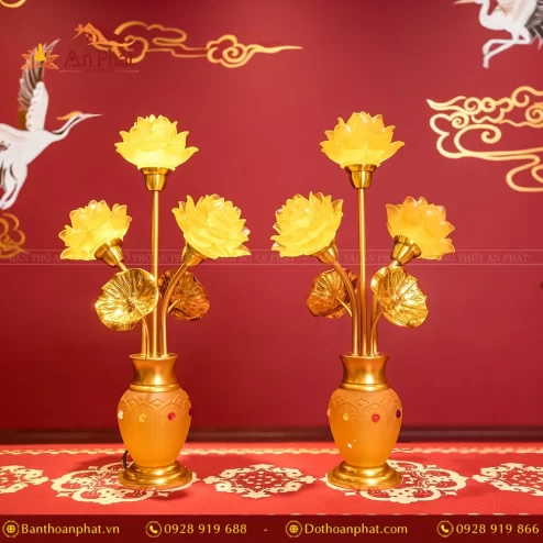 Đèn thờ hoa sen lưu ly 3 bông