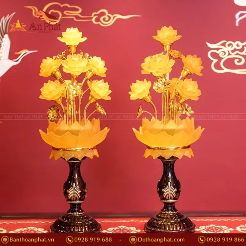 Đèn thờ điện hoa sen lưu ly nhập khẩu DTD1359 An Phát