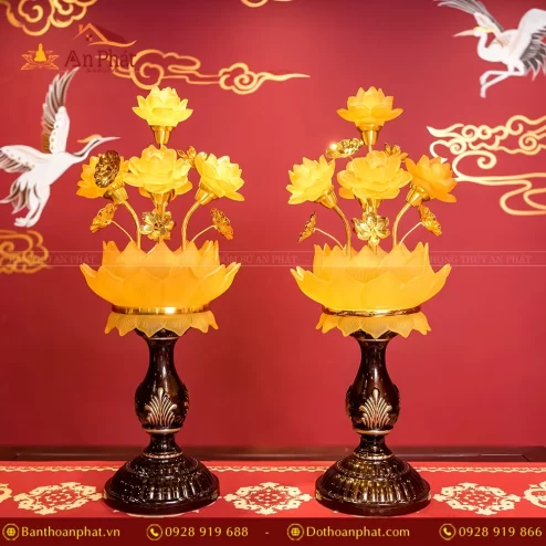 Đèn thờ điện hoa sen lưu ly 5 bông