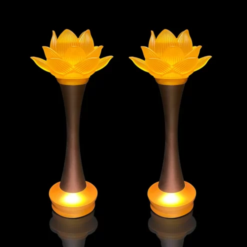 Đèn thờ điện hoa sen lưu ly nở thân đồng DTD1412 An Phát