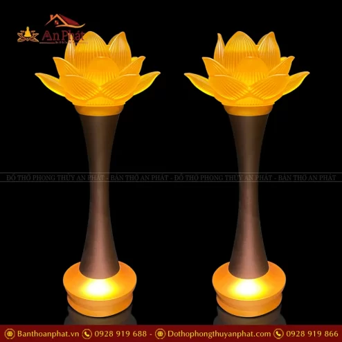 Đèn thờ điện hoa sen lưu ly nở thân đồng DTD1412 An Phát
