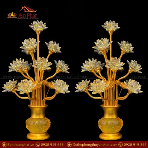 Đèn thờ điện hoa sen pha lê nhiều bông DTD1394 An Phát