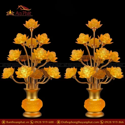 Đèn thờ điện hoa sen thịnh thế bình lưu ly sen nổi 13 bông to