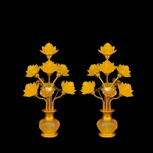Đèn thờ điện hoa sen thịnh thế 7 bông có lá sen