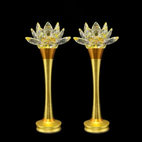 Đèn thờ điện hoa sen thủy tinh thân đồng DTD1421 An Phát