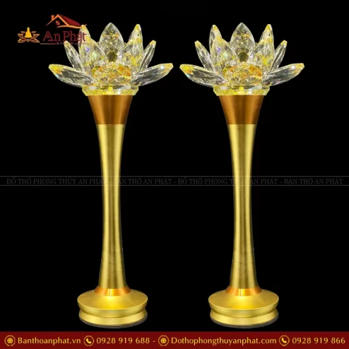 Đèn thờ điện hoa sen thủy tinh thân đồng DTD1421 An Phát