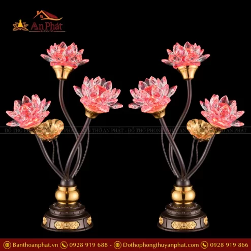Đèn thờ điện hoa sen xưởng YXG loại 3 bông màu hồng