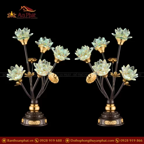 Đèn thờ điện hoa sen xưởng YXG loại 5 bông màu xanh