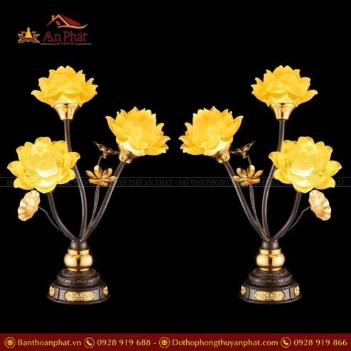 Đèn thờ điện hoa sen xưởng YXG loại 3 bông màu vàng