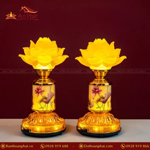 Đèn thờ cúng lưu ly hoa sen