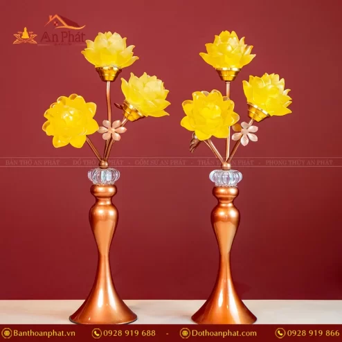 Đèn thờ điện lưu ly hoa sen 3 bông DTD1367 An Phát