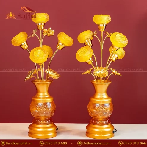 Đèn thờ điện lưu ly hoa sen 5 bông DTD1383 An Phát