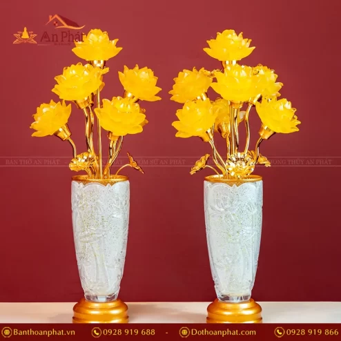 Đèn thờ điện lưu ly hoa sen nhiều bông DTD1373 An Phát