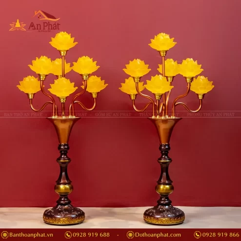 Đèn thờ điện lưu ly 7 bông thân hợp kim - Màu vàng DTD1372 An Phát