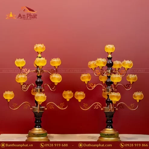 Đèn thờ điện lưu ly 13 bông thân hợp kim - Màu vàng DTD1372