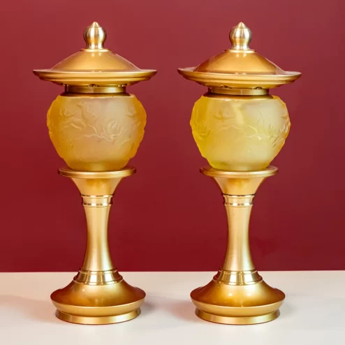 Đèn thờ điện lưu ly tròn có mái trụ hợp kim DTD1380 An Phát
