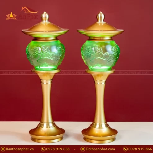 Đèn thờ bằng điện lưu ly có mái cao cấp