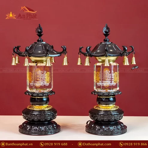 Đèn thờ điện pha lê trụ vuông chữ Phật DTD1366 An Phát