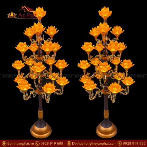 Đèn thờ điện thân cổ lưu ly sen nở nhiều bông DTD1418 An Phát