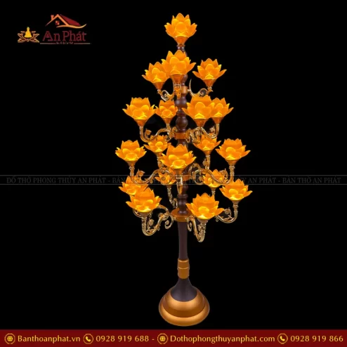 Đèn thờ cúng bằng điện hoa sen lưu ly cao cấp