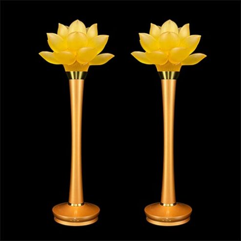 Đèn Thờ Lưu Ly Hoa Sen Chân Đồng Vàng Cao 55cm DTD1378