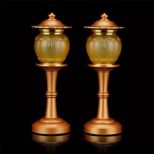 Đèn Thờ Lưu Ly Nắp Ô Thân Đồng Vàng Viền Hoa Nhập Khẩu DTD1353