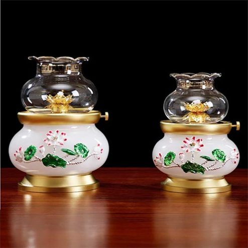Đèn Thờ Ngọc Trắng Hoa Sen Nổi Cao Cấp DT517