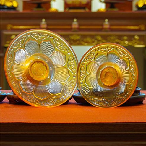 Đĩa Bồng Lưu Ly Hoa Sen Hổ Phách Đỏ Cao Cấp DT398