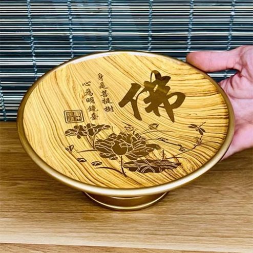 Đĩa Bồng Thờ Sứ Bát Nhã Tâm Kinh Vàng Chữ Phật DT631