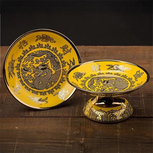 Đĩa Bồng Thờ Sứ Kim Xa Vàng Nhập Khẩu DT597