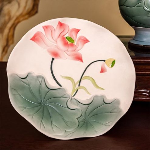 Đĩa Thờ Gốm Hoa Sen Đỏ Nhập Khẩu DT463