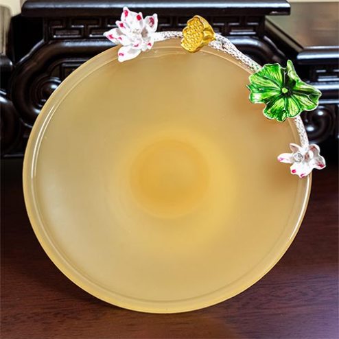 Đĩa Thờ Ngọc Vàng Hoa Sen Nổi Cao Cấp DT508